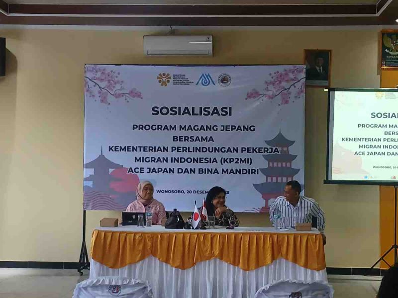 Kementerian Perlindungan Pekerja Migran Indonesia (KP2MI) bersama ACE Japan dan LPK Bina Mandiri menggelar sosialisasi Program Magang dan Penempatan Kerja ke Jepang di Wonosobo, Sabtu (20/12/2025).