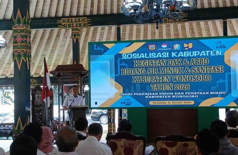 Acara sosialisasi kegiatan DAK dan APBD bidang air minum dan sanitasi Kabupaten Wonosobo Tahun 2026.
