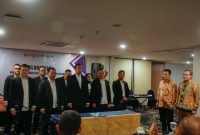Prosesi pelantikan pengurus Komunitas Jurnalis Wonosobo (KJW) periode 2026–2029 di Hotel Horison Emerald Timoho, Yogyakarta, Senin malam (9/2/2026).
